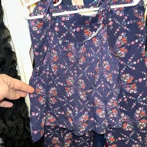 Floral Print Sleeveless Top & Flowy Wide Leg Pants